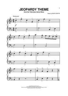 a sheet music page with the words,'jeopardy theme'in black and