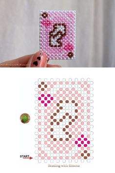 someone is holding up a cross stitch bead pattern to show how it looks like