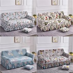 four different styles of sofa covers with flowers on them