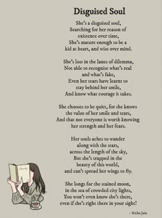 an illustration of a girl reading a book with the words disguised soul above her head