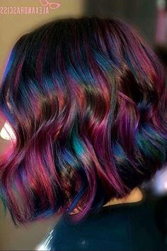 Oil Slick Hair Color, Oil Slick Hair, Slick Hair, Rambut Brunette, Rainbow Hair Color, Short Hair Color, Oil Slick, Colored Hair, Rainbow Hair