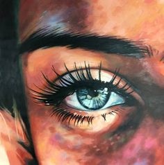 a painting of an eye with long eyelashes