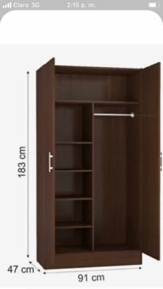 an image of a closet with measurements for the door and shelves in front of it