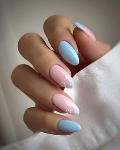 Pink Blue Nails, Pastel Blue Nails, Paznokcie Hello Kitty, Pastel Nail Art, Kutek Disney, Nagel Tips, Baddie Nails, Girly Acrylic Nails