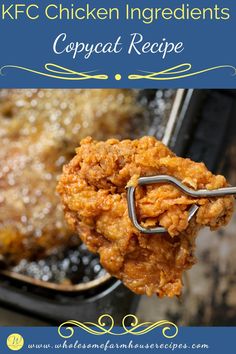 chicken is being cooked in an air fryer with the words, kfc chicken ingredients copycat recipe