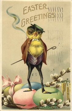 an old fashioned easter card with a bird on it