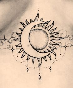 a sun and moon tattoo on the chest