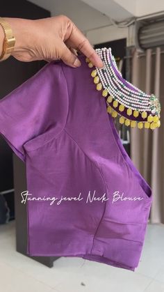 Purple jewel neck hand work blouse (only blouse) – Threads Floral Satin Saree, Yellow Floral Saree, Neck Hand Work, Blouse Desine, Jewel Neck Blouse, Blouse Western, Wedding Blouses, Sarees For Girls, Latest Blouse Designs Pattern