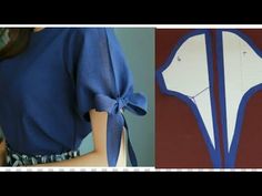 a woman wearing a blue shirt with a tie around her waist and the image is cut out to look like an origami