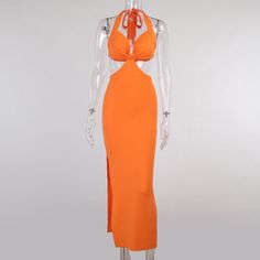 Brand Name:DGLUKESilhouette:StraightOrigin:CN(Origin)Season:SummerNeckline:HalterSleeve Style:Spaghetti StrapDecoration:Hollow OutStyle:Beach StyleDresses Length:Ankle-LengthMaterial:PolyesterMaterial:SpandexAge:Ages 16-28 Years OldProfile Type:HModel Number:Orange Green Long Evening Dress Beach Wedding Dress FLYK0303Closure Type:LaceSleeve Length(cm):SleevelessType:Neck-mountedRelease Date:Summer 2021Fabric Type:Chemical FiberGender:WOMENMaterial Composition:Synthetic FiberWaistline:empirePatte Fitted One-piece Summer Maxi Dress, Beachwear Backless Dress For Party, Stretch Backless Maxi Dress For Beach, One-piece Summer Party Dress, Summer Party One-piece Dress, Sleeveless Beach Dress With Cutout, Sleeveless Cutout Dress For The Beach, Beach Halter Neck Midi Dress With Cutout, Fitted Backless Dress For Vacation Beach Season