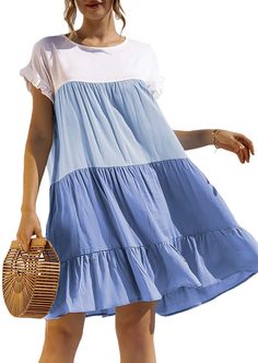 Amazon.com: MANSY: DRESS Loose Mini Dress, Cupcake Dress, Beach Mini Dress, Contemporary Dresses, Color Block Dress, Tiered Ruffle Dress, Block Dress, Mini Dresses For Women, Stylish Plus