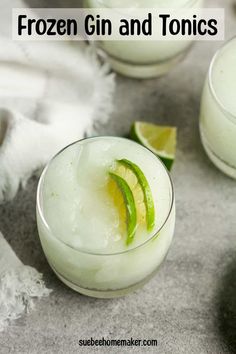 frozen gin and tonics in glasses with lime slices