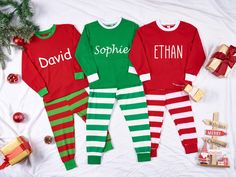 These family-matching pajamas are perfect Christmas gifts.  The pyjamas come in a snug fit style so we would recommend sizing up for a more roomy and comfortable fit. Made from soft and comfortable fabrics to ensure a cosy night's sleep! The Grinch pyjamas set are ideal for family matching, stocking fillers, Christmas Eve boxes, nightwear. Available in various sizes: Kids: from 2T to 14T Women: from S to XXL Men: from S to XXL ►How to order: 1. Select the style you would like from the first drop Grinch Pyjamas, Family Christmas Pjs, Christmas Pajamas Matching, Toddler Christmas Pajamas, Grinch Pajamas, Christmas Pajamas Family, Personalized Christmas Pajamas, Pajamas Matching, Pyjamas Set