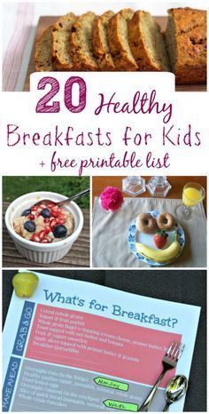 20 healthy breakfasts for kids and the printable list is in this postcard