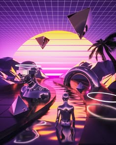 an image of some futuristic art with palm trees