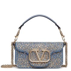 Large Leather Handbags, Metallic Accessories, Denim Handbags, Denim Shoulder Bags, Studded Denim, Blue Handbags, Embellished Denim, Metal Accessories, Van Cleef Arpels