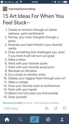 an iphone screen with the text'15 art ideas for when you feel stuck '