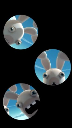 three images of an animated animal with big eyes