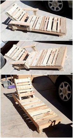 the pallet bed is made out of wood and has wheels attached to it,