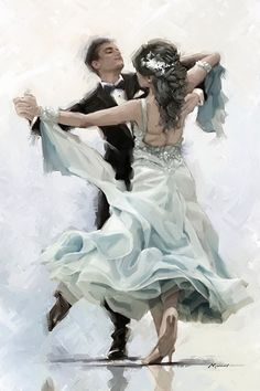 a painting of a man and woman dancing