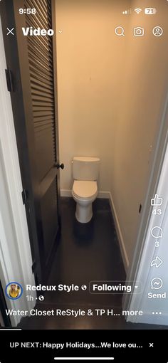 a white toilet sitting inside of a bathroom next to a door