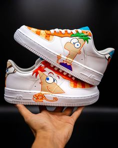 Phineas and Ferb Air Force 1 Custom Check more at https://danielcustoms.com/product/phineas-and-ferb-air-force-1-custom-3/ Nike Custom Shoes, Bape Shoes, Nike Custom, Custom Af1