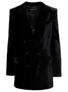 80% Viscose 20% Silk Formal Jackets For Women, Versace Shop, Embellished Gown, Velvet Blazer, Double Breasted Jacket, Alberta Ferretti, Winter Is Coming, Looks Style, Black Blazers