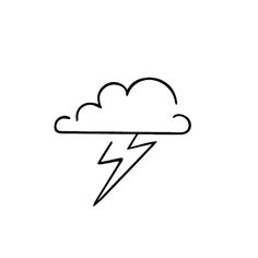 a black and white drawing of a cloud with a lightning bolt