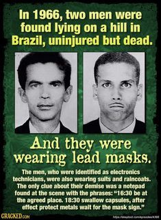 two men in black and green are shown with the caption that says they were wearing lead masks