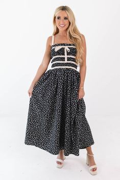 Best Of Me Midi Dress - Black Black Floral Midi Dress, Floral Midi Dress, Black Midi Dress, Bow Detail, Black Fabric, Black Floral, Dress Black, Midi Dress, Wardrobe