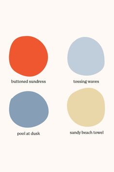 four different shades of blue, orange and yellow on a white background with the words'beach