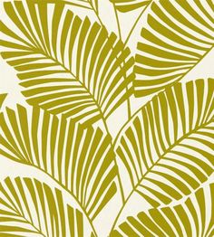 a green and white wallpaper with palm leaf designs on it's back side