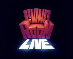 the logo for living room live is lit up in red and orange colors with white letters