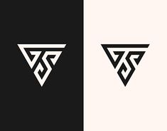 two black and white logos with geometric shapes