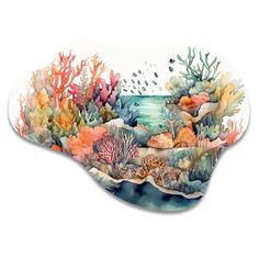 an ocean scene with corals and seaweed on the bottom, watercolor drawing