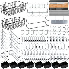 a bunch of different types of hooks and hangers