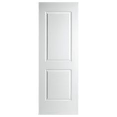 a white door with two panels on the bottom and one panel in the middle, against a