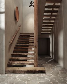 the stairs are made of wood and stone