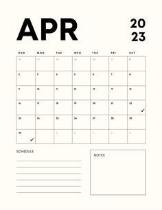 a calendar with the word apr in black and white, on top of it's page