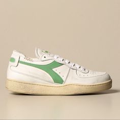 Unisex White & Stone Green Eur 37 | Uk 4.5 | Men’s Us 5 | Women’s Us 6.5 Nwot Unisex Heritage Sneaker Crafted From Full-Grain Leather Stone-Wash Treatment And Diadora Fregio In A Delicate Colour Palette Which Echoes The Sweet Lure Of Summer. Showing Off A Subtly Pre-Loved Look, These Mi Basket Row Cut Sneakers From Italian Brand Diadora Are Crafted With Premium Full-Grain Leather Up Top. Accented With Flashes Of Green Across Their White Uppers, They Boast A Raw-Cut Look That’s Ready To Step Into Tennis Court Shoes, Trainers Outfit, Trending Sneakers, Low Top Sneakers, White Stone, The Sweet, Colour Palette, Full Grain Leather, Womens Shoes Sneakers