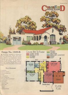 an old house with the floor plan for it's front and back sides, in color