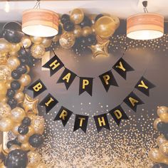 a birthday party with balloons and streamers