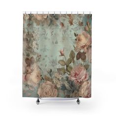 a shower curtain with flowers on it