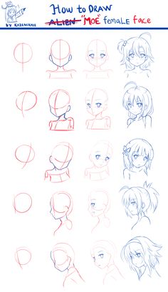 how to draw anime female face with different expressions and hair styles, from the side view