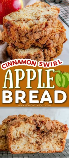 cinnamon swirl apple bread is stacked on top of each other