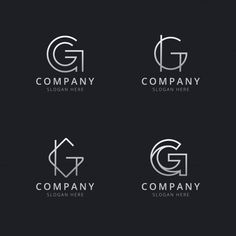 four letter g logo design templates with rounded and curved lines in the middle, on black background