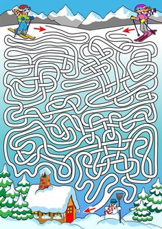 a maze game with two skiers going down the hill