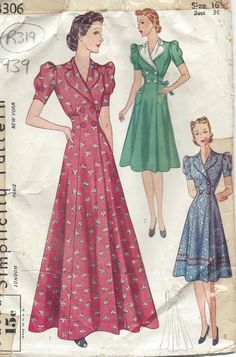 ~ Circa/Date: 1939 ~ Details:   Three style variation DRESS or HOUSECOAT ~ Size/Measurements (Inches):     ~ Size:  16     ~ BUST: 34″     ~ Waist: 28      ~ Hip: 37″  ~ Please Note: ~ You are buying a 'Professional Reproduced' copy of this sewing pattern. Copied from the original sewing pattern. Produced in Full Scale Pattern Pieces ready to cut with full instructions included. Reproduced on high quality 50 gm paper with black ink, durable and easier for reuse. Printed by a Professional Printing Company.   ~ With this product comes an accompanying 'Booklet' and inside the Booklet it includes: ~ A 2-page Instructions and Illustrations on 'How to Adjust Your pattern to your Personal Measurement.' ~ Personal Measurement Chart ~ Body Form Illustrations ~ Fitting Checklist ~ Metric Equivalency Princess Line Dress, Patron Vintage, Women's Sewing Pattern, Princess Line, 1930s Dress, Estilo Real, Vintage Dress Patterns, 1930s Fashion, Couture Vintage