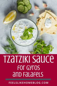 greek sauce for gyros and falafels with cucumbers on the side