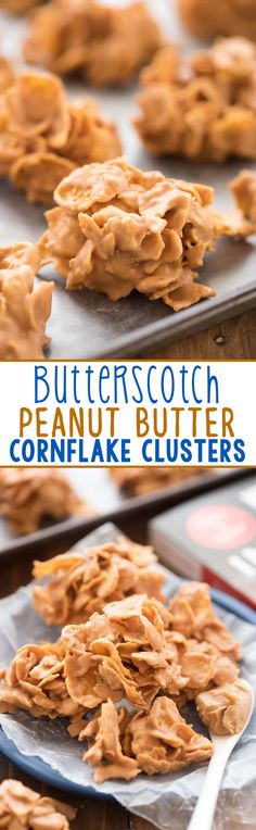 butterscotch peanut butter cornflake clusters are ready to be baked in the oven